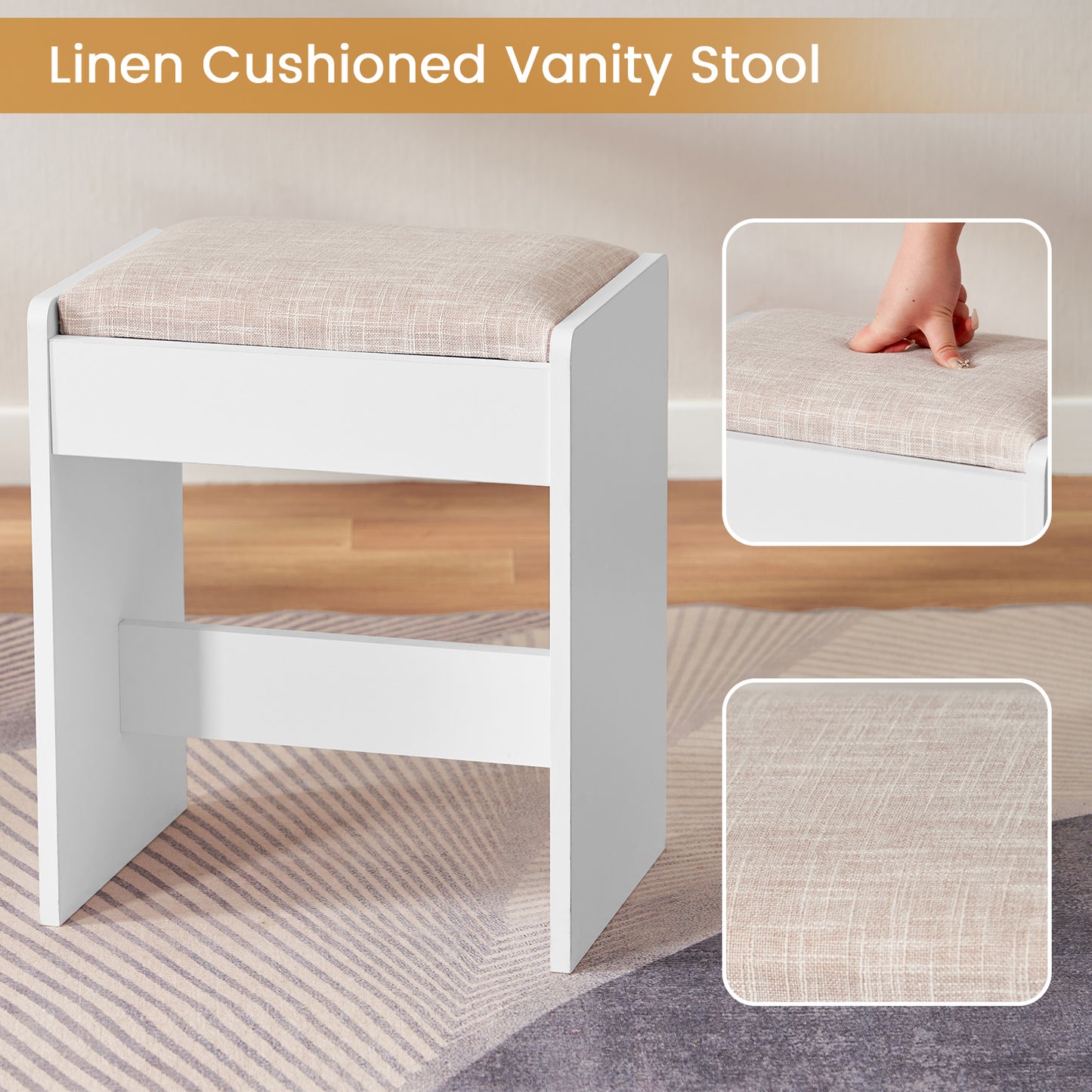 Quimoo 48" Large Vanity Desk with Mirror & Lights, Makeup Vanity Table with 6 Drawers & Power Outlet, 4 Open Storage Shelves, Vanity Desk Set with Stool, for Women Girls, Whit