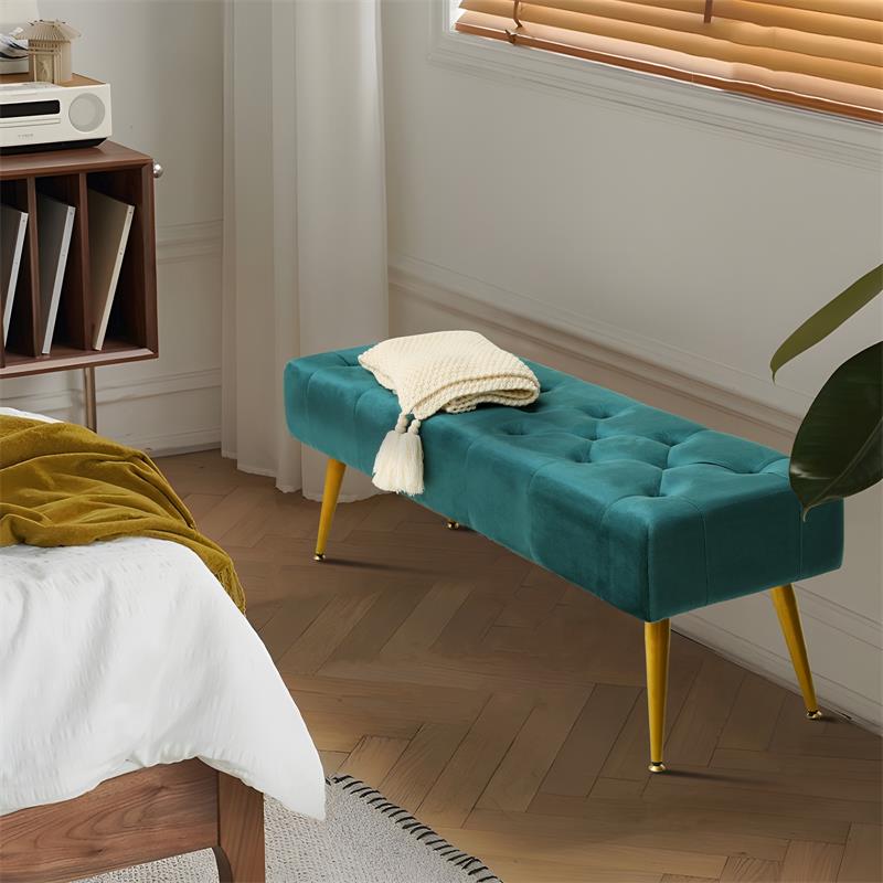 QUIMOO Velvet Bench Modern Upholstered Bedroom Bench Entryway