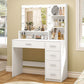 Quimoo Makeup Vanity Desk with Mirror & Lights, Vanity Desk with 5 Drawers & Storage Shelves, Vanity Table, 3 Color Modes & Adjustable Brightness Dressing Table, Bedroom, White