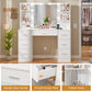 Quimoo Large Vanity Desk with LED Lighted Mirror & Power Outlet,Makeup Vanity Table with 7 Drawers,4 Shelves and 5 Hooks,Vanity Table, Vanity Desk Set for Bedroom,Bathroom,White