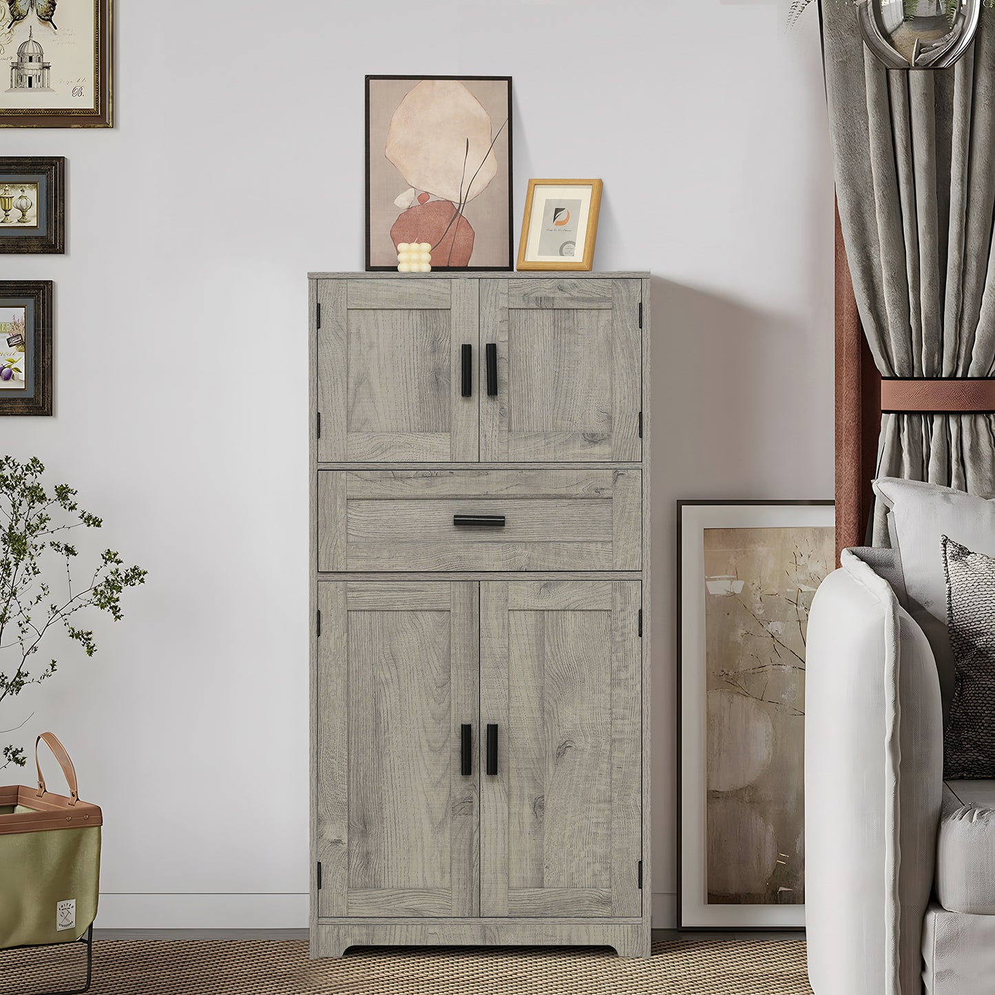 Tall Storage Cabinet with 4 Storage Shelves for Bathroom Living