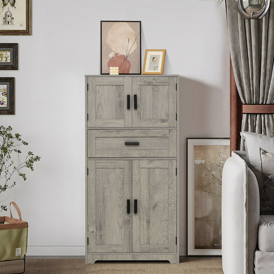 Quimoo Tall Bathroom Cabinet, Bathroom Storage Cabinet with Large Drawer & Adjustable Shelf, Bathroom Storage Cabinet with 4 Doors for Living Room, Bedroom, Home Office, Grey